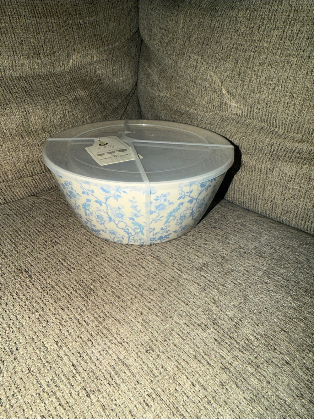 BNIP Set of 3 Blue Floral Vintage Bird Pattern Mixing Bowls w/ Lids Home Kitchen